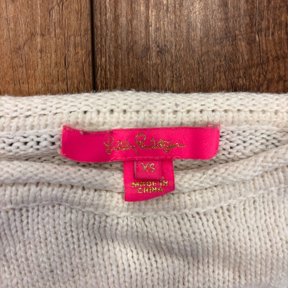 Lilly Pulitzer Weekend Sweater Women XS White Multicolor Spellout Cotton Blend - Picture 3 of 8